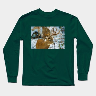 Male Deer in Snow Long Sleeve T-Shirt